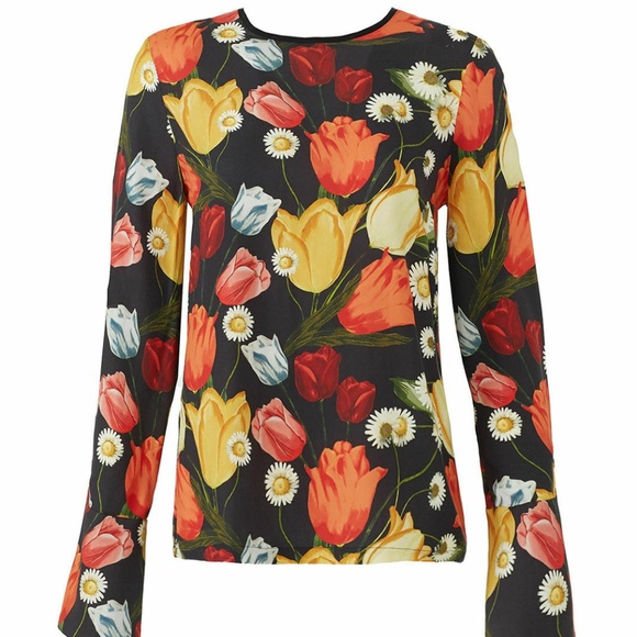 Mother of Pearl Tops - Mother of Pearl Black Crewneck Floral Silk Top